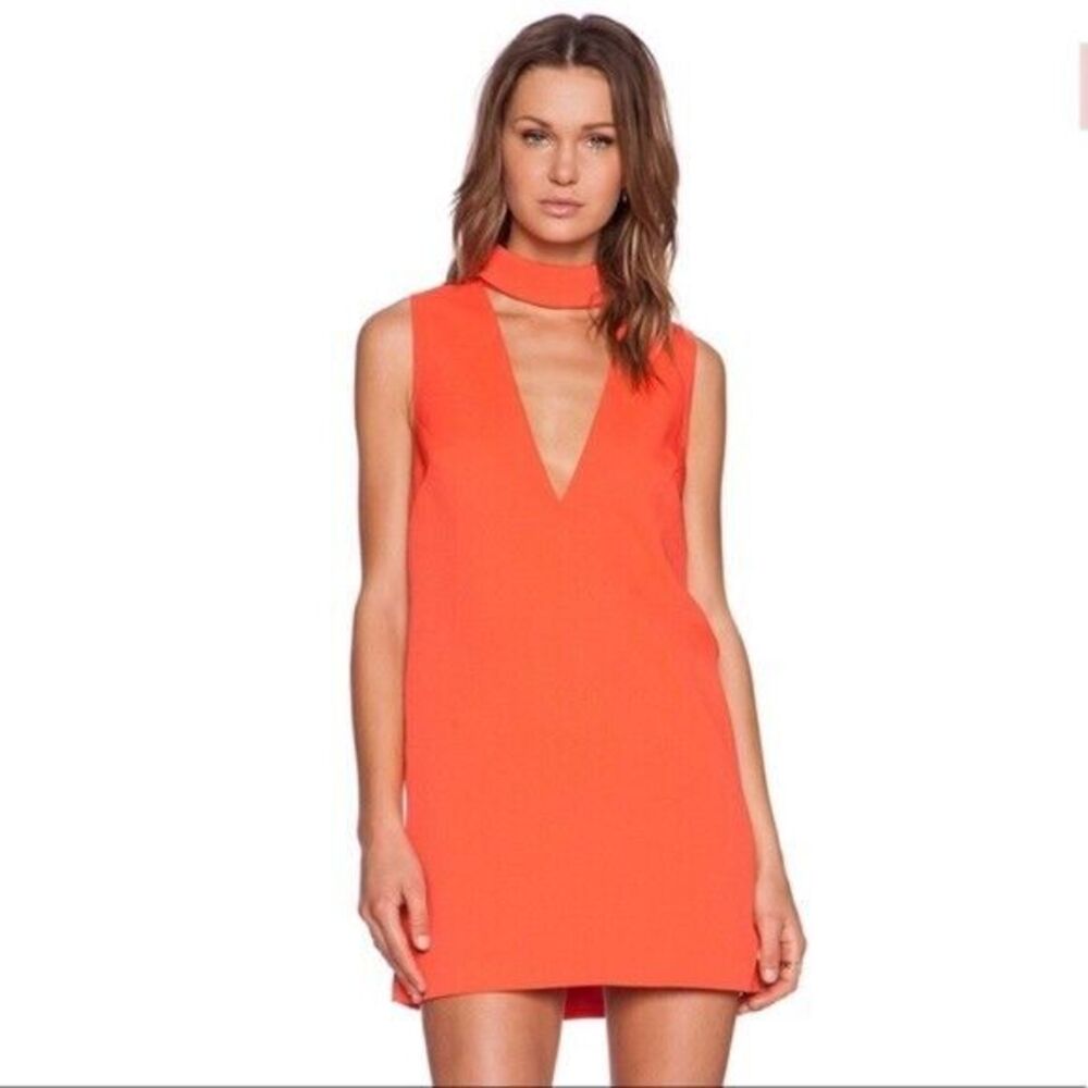 C/MEO COLLECTIVE Revolve‎ Mini Dress Womens S Orange Red Choker V-Neck Chic Mod